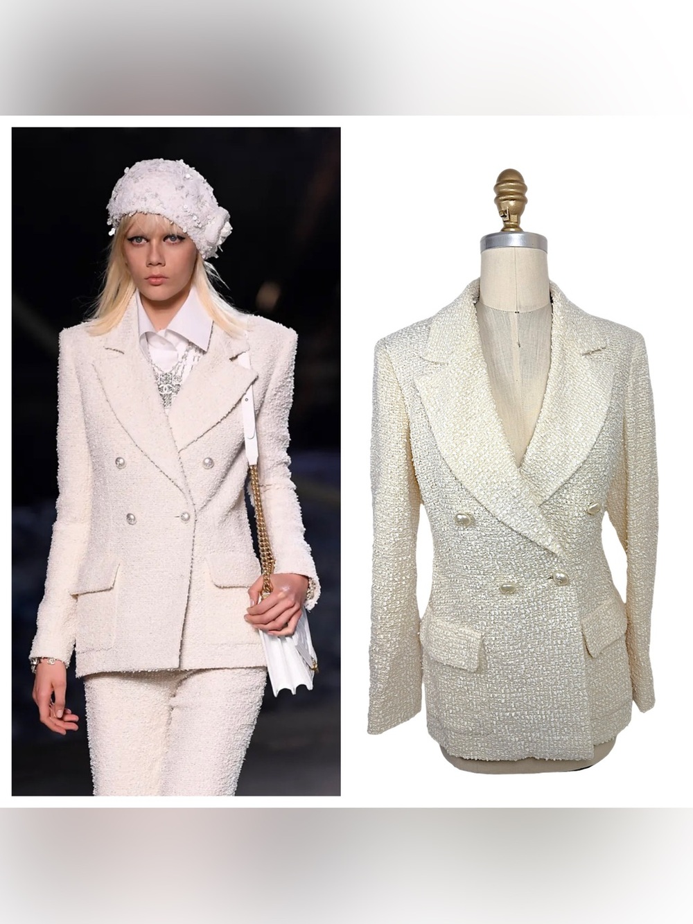 Chanel Cruise 2019 “La Pausa” Runway Look 26 Ivory Tweed Jacket FR34